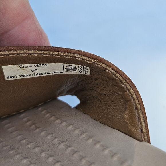 Crocs A-Leigh Brown Leather Cork Wedge Slide Platform Sandals Women’s 9 # 16205 - Picture 12 of 12